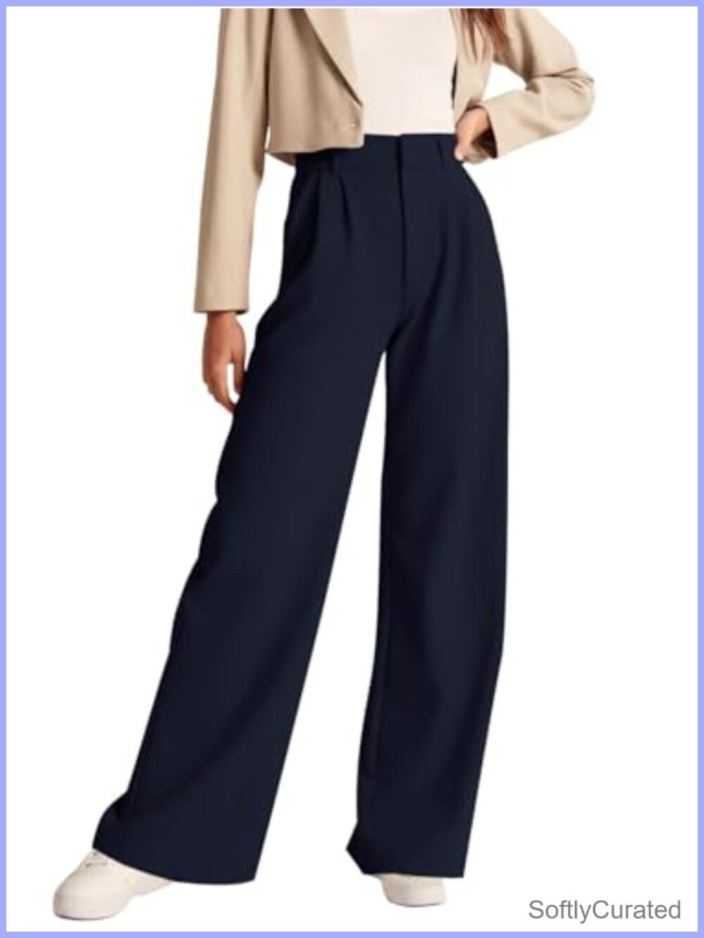 Women's High Rise Pleated Straight Leg Work Pants Business Casual Trousers with